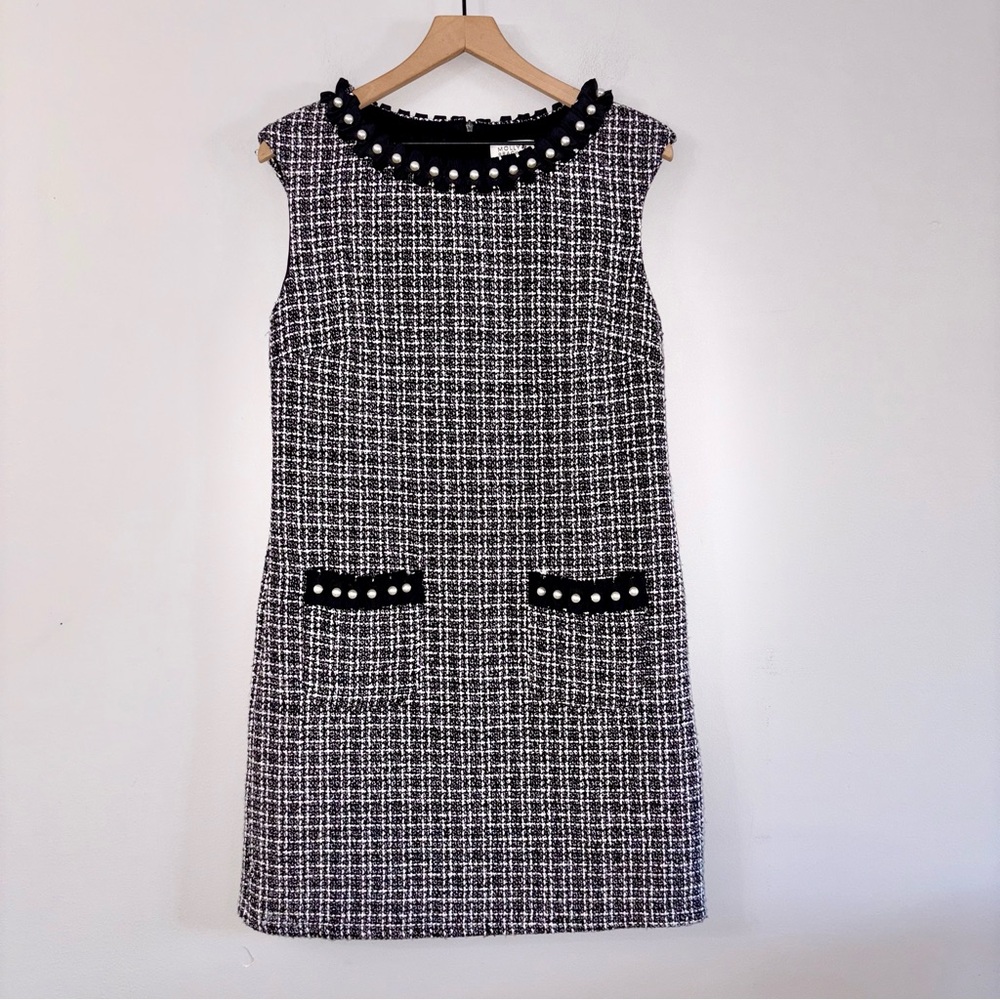 Molly Bracken Black & White Tweed Dress Pearl Detailing